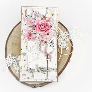 Różowa kartka ślubna z napisem "Mąż i żona". Ręcznie robiona kartka ślubna scrapbooking.