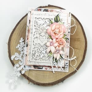 Kartka ślubna w modnym kolorze różowego złota. Ręcznie robiona kartka na ślub.