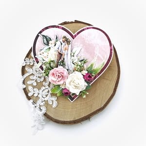 Różowa kartka ślubna w kształcie serca. Oryginalna, ręcznie robiona kartka na ślub. Kartka handmade z personalizacją.