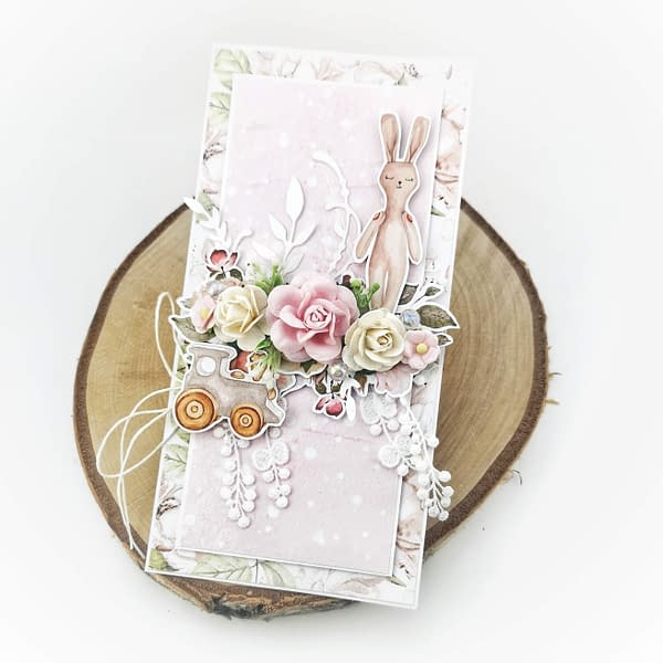 Ręcznie robiona różowa kartka dla dziecka. Oryginalna kartka dla noworodka z okazji narodzin, chrztu. Piękne kartki ręcznie robione z personalizacją.