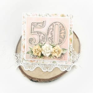 Piękna, ręcznie robiona kartka na 50 urodziny. Personalizowana kartka urodzinowa scrapbooking.